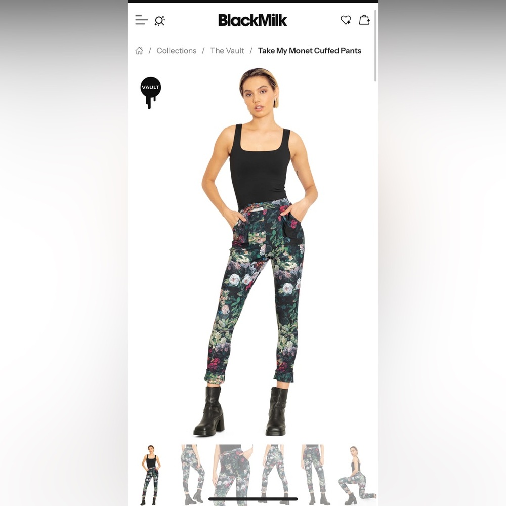 Blackmilk Take My Monet Cuffed Pants Floral Leggings XL Rare Pockets Goth